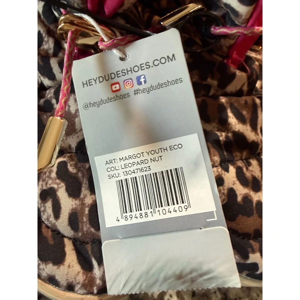 Hey Dude Girls Size 1 Margot Youth Eco Leopard Nut Animal Print bungee NWT